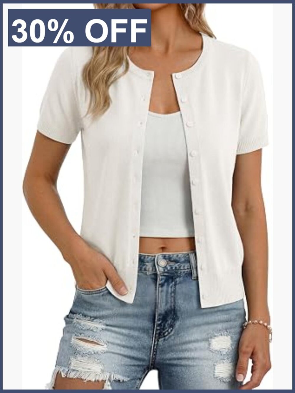Short Sleeve Cardigan Sweater, Button Down Knit Top, Crew Neck Fall Outfit